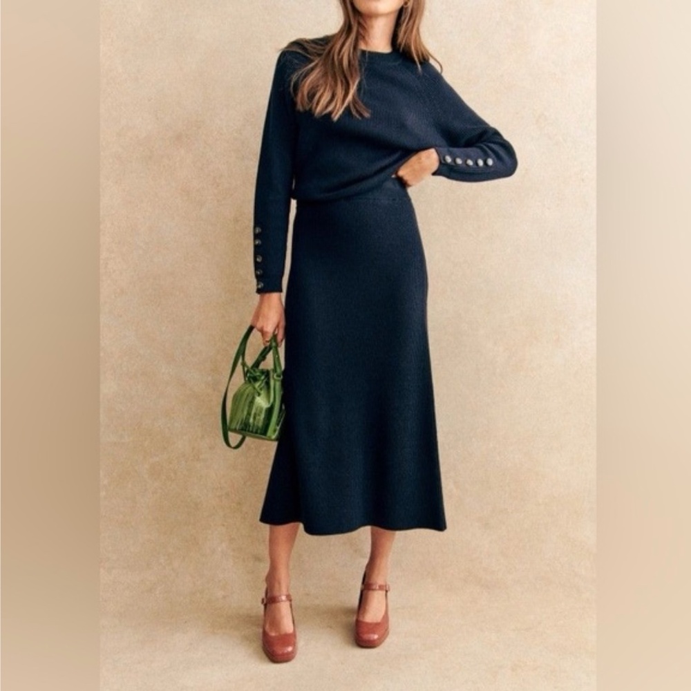 Sezane Midnight Blue Midi Skirt